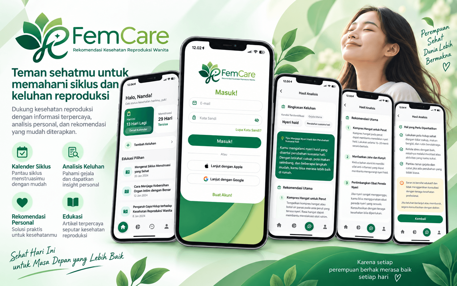 Tampilan aplikasi FemCare sistem rekomendasi kesehatan reproduksi wanita