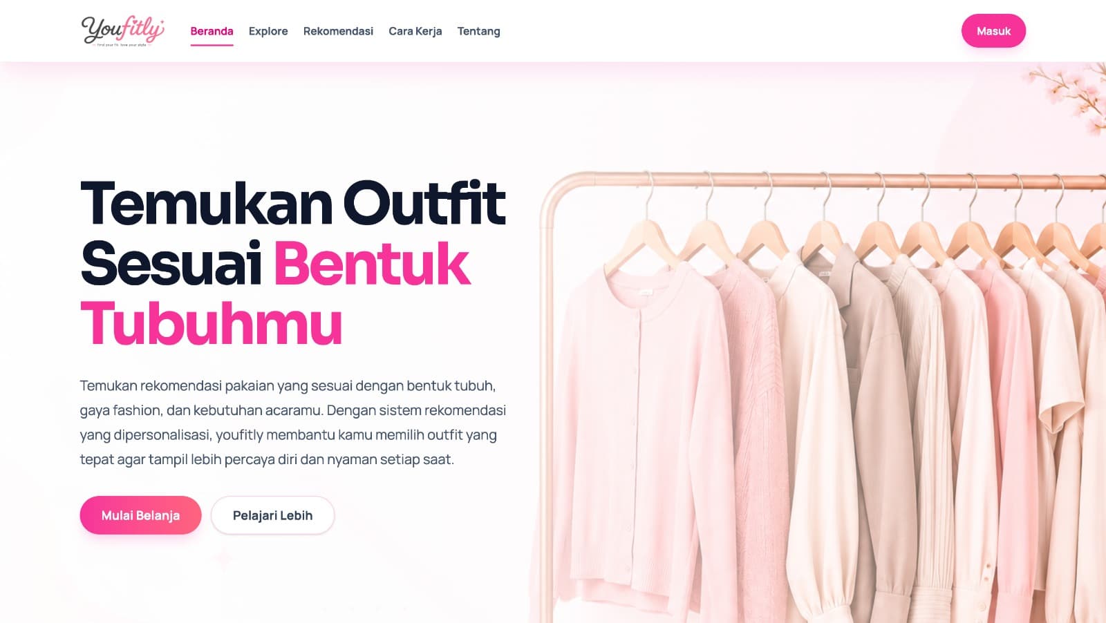 Tampilan project Youfitly sistem rekomendasi outfit wanita